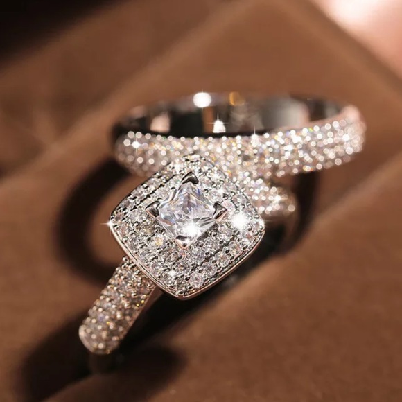 STERLING SILVER BRIDAL ENGAGEMENT SET RING - Picture 4 of 5